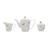 Conjunto para Café Bule Açucareiro Leiteira Porcelana Borboletas Branco 3 Peças - Ela Decora