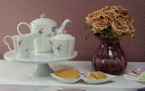 Conjunto para Café Bule Açucareiro Leiteira Porcelana Borboletas Branco 3 Peças - Ela Decora
