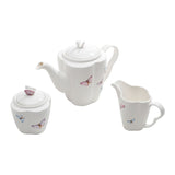 Conjunto para Café Bule Açucareiro Leiteira Porcelana Borboletas Branco 3 Peças - Ela Decora