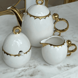 Conjunto Para Café Bule Açucareiro Leiteira Porcelana Dourado - 3 Peças - Ela Decora