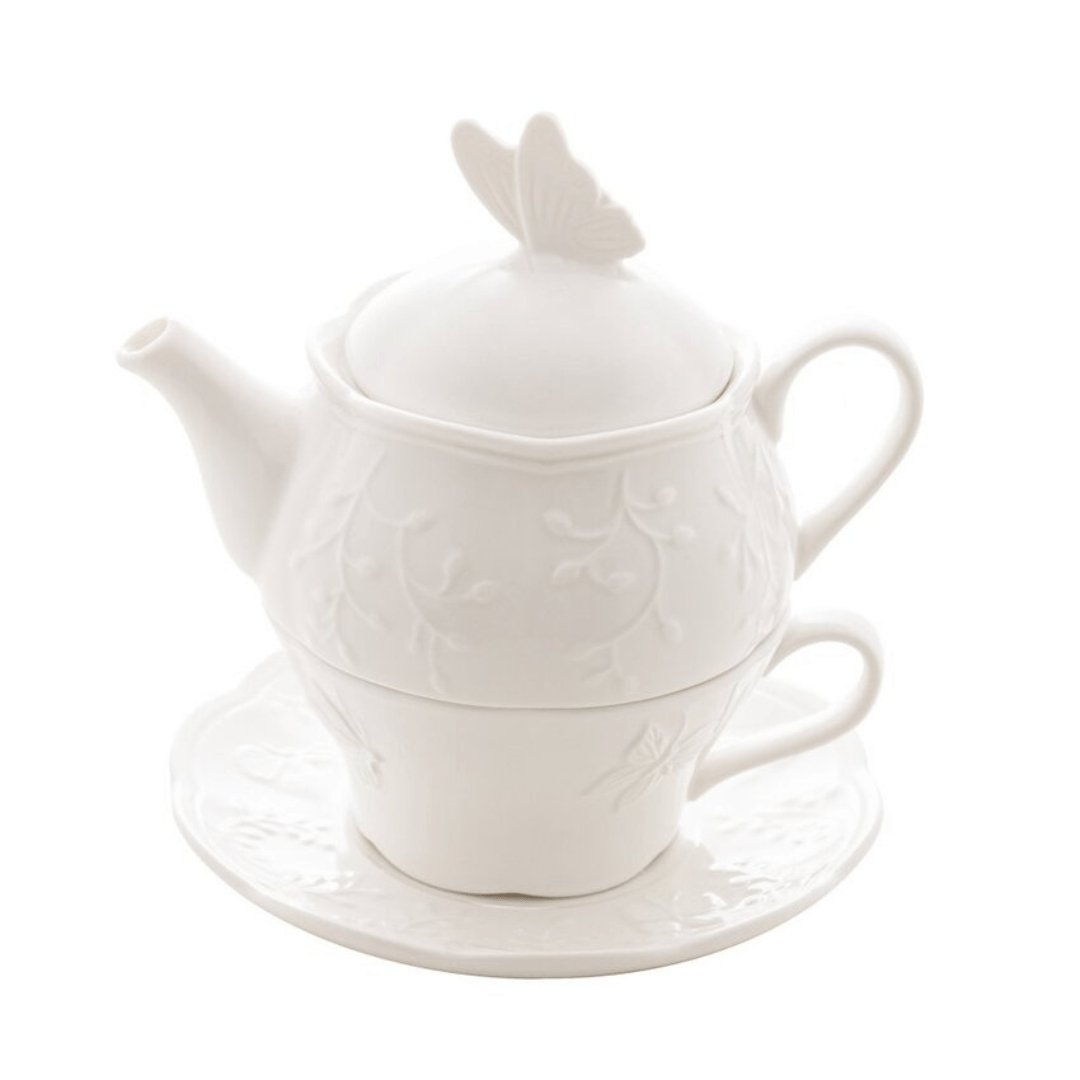 Conjunto para Chá 3 Peças de Porcelana New Bone Butterfly Flower - Ela Decora