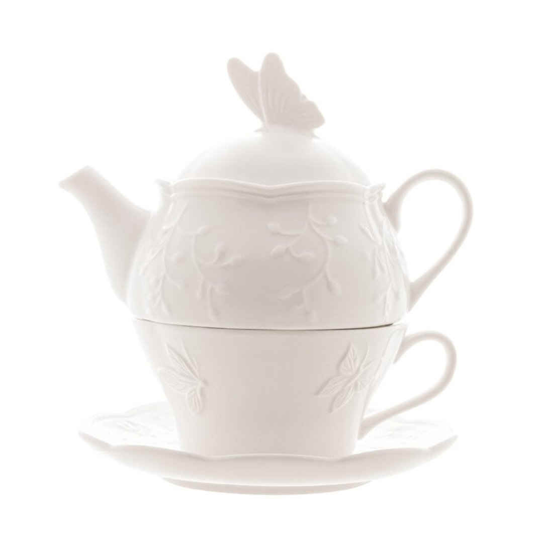 Conjunto para Chá 3 Peças de Porcelana New Bone Butterfly Flower - Ela Decora