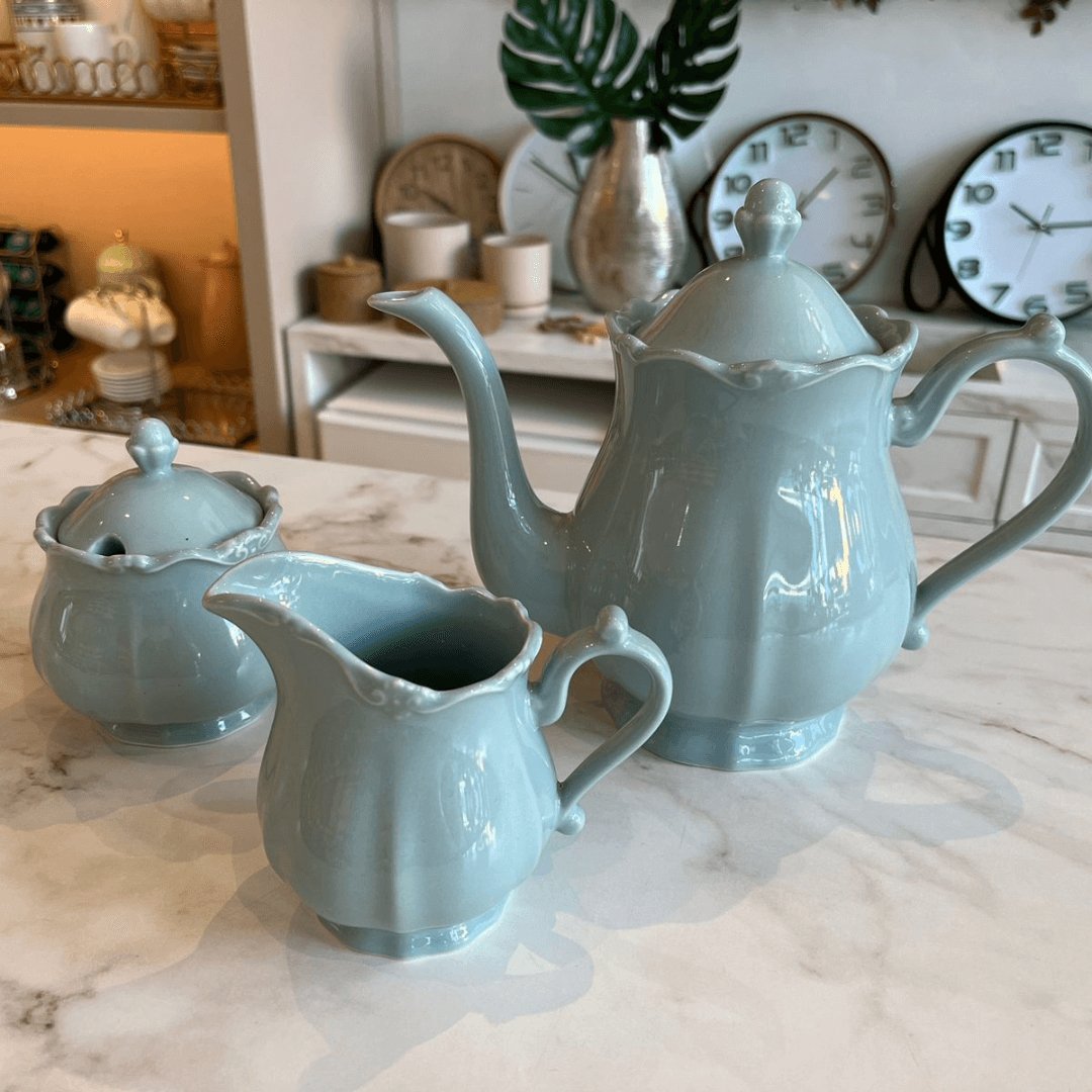 Conjunto para Chá Fancy em Porcelana Verde 3 Peças - Ela Decora