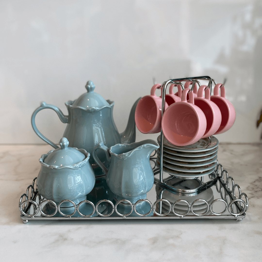 Conjunto para Chá Fancy em Porcelana Verde 3 Peças - Ela Decora