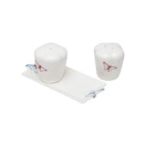Conjunto Saleiro e Pimenteiro com Bandeja de Porcelana Borboletas Branco 6cm 3 Peças - Ela Decora