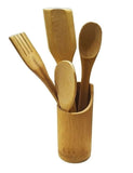 Conjunto Utensilios de Cozinha com Suporte em Bambu 5 Peças - Ela Decora