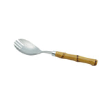 Conjunto Utensílios Para Servir Aço Inox Com Cabo Bambu Luxo 21cm - 2 Peças - Ela Decora