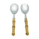 Conjunto Utensílios Para Servir Aço Inox Com Cabo Bambu Luxo 21cm - 2 Peças - Ela Decora