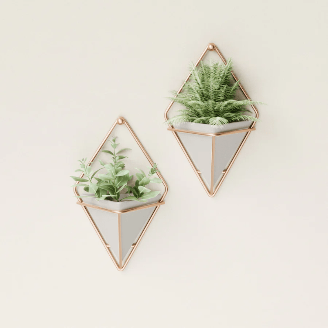 Conjunto Vaso Decorativo Cachepot de Parede Triangular de Concreto 18 cm x 11,5 cm 2 Peças - Ela Decora