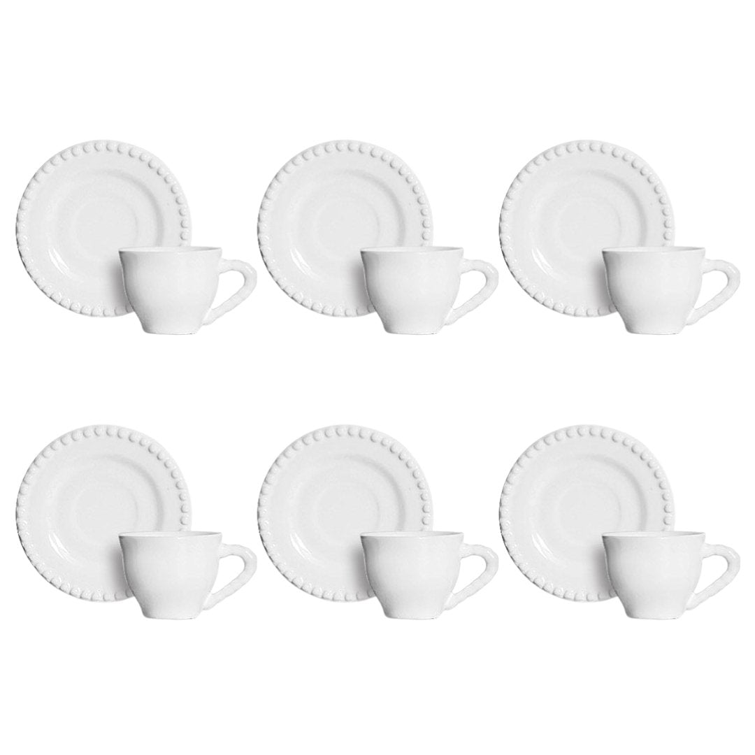 Conjunto Xicaras de Cafe com Pires Bolinha Branca - Ela Decora