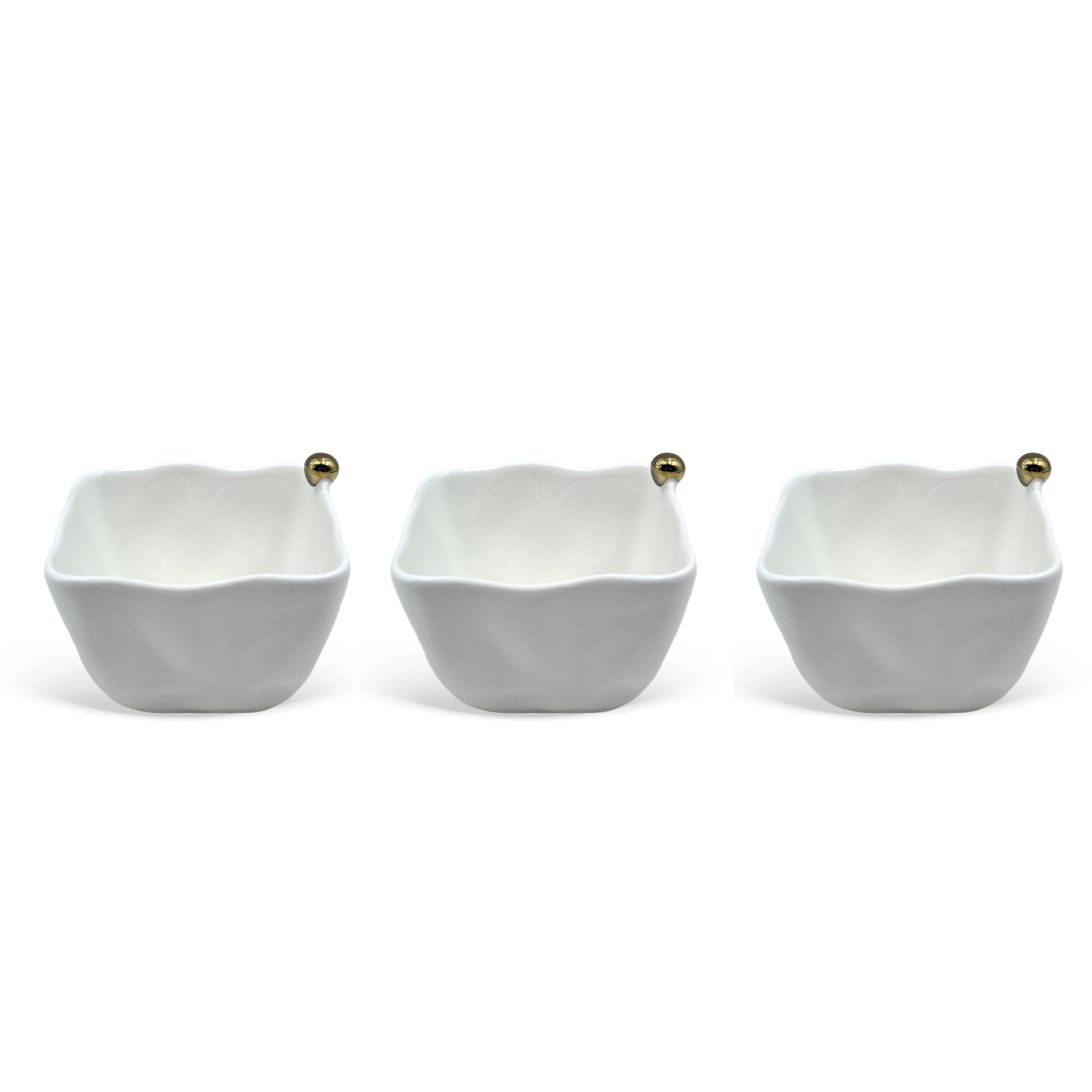 Jogo completo de petsiqueiras porcelana branca com acabamento dourado