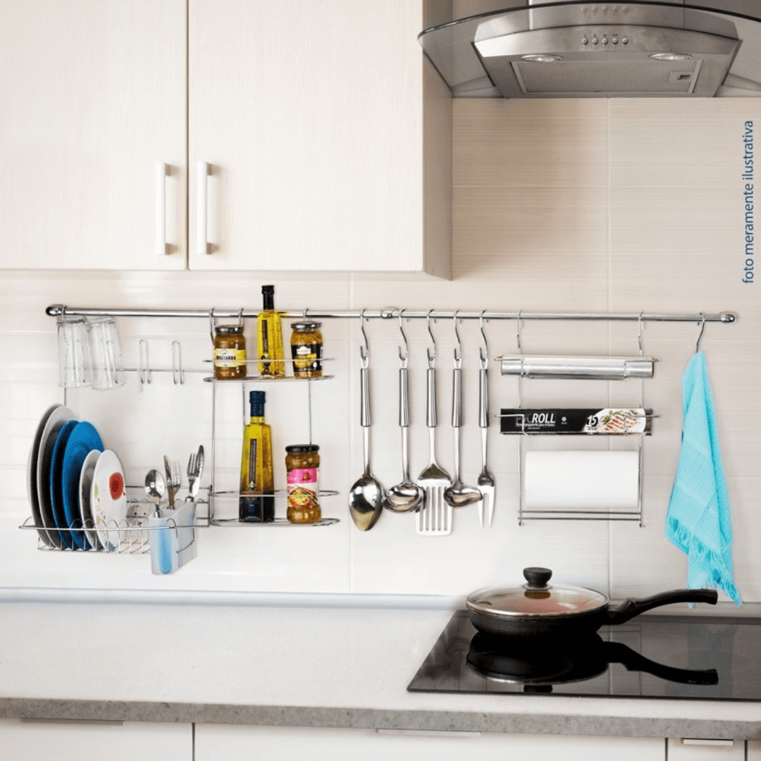 Cook Home 10 - Barra Pendurar Cozinha Cromado - Ela Decora