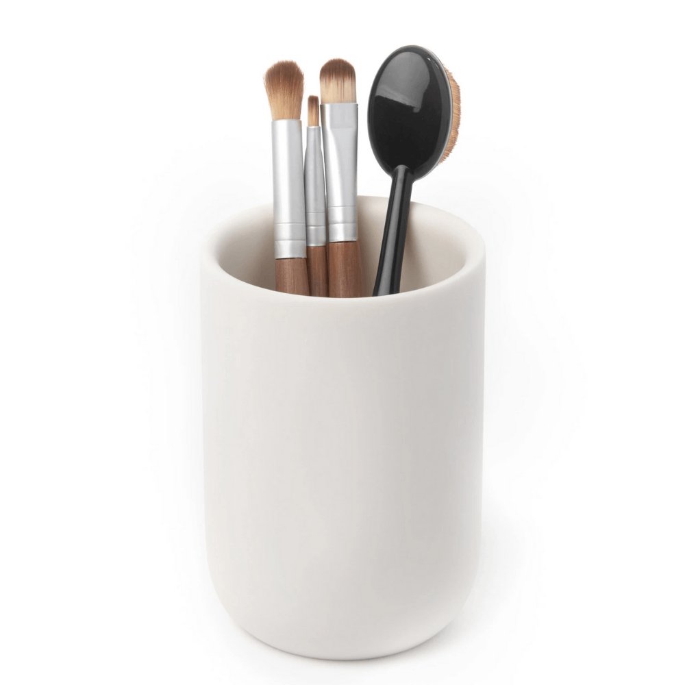 Copo Porta Escova de Dentes Junip Cerâmica Branco - Ela Decora