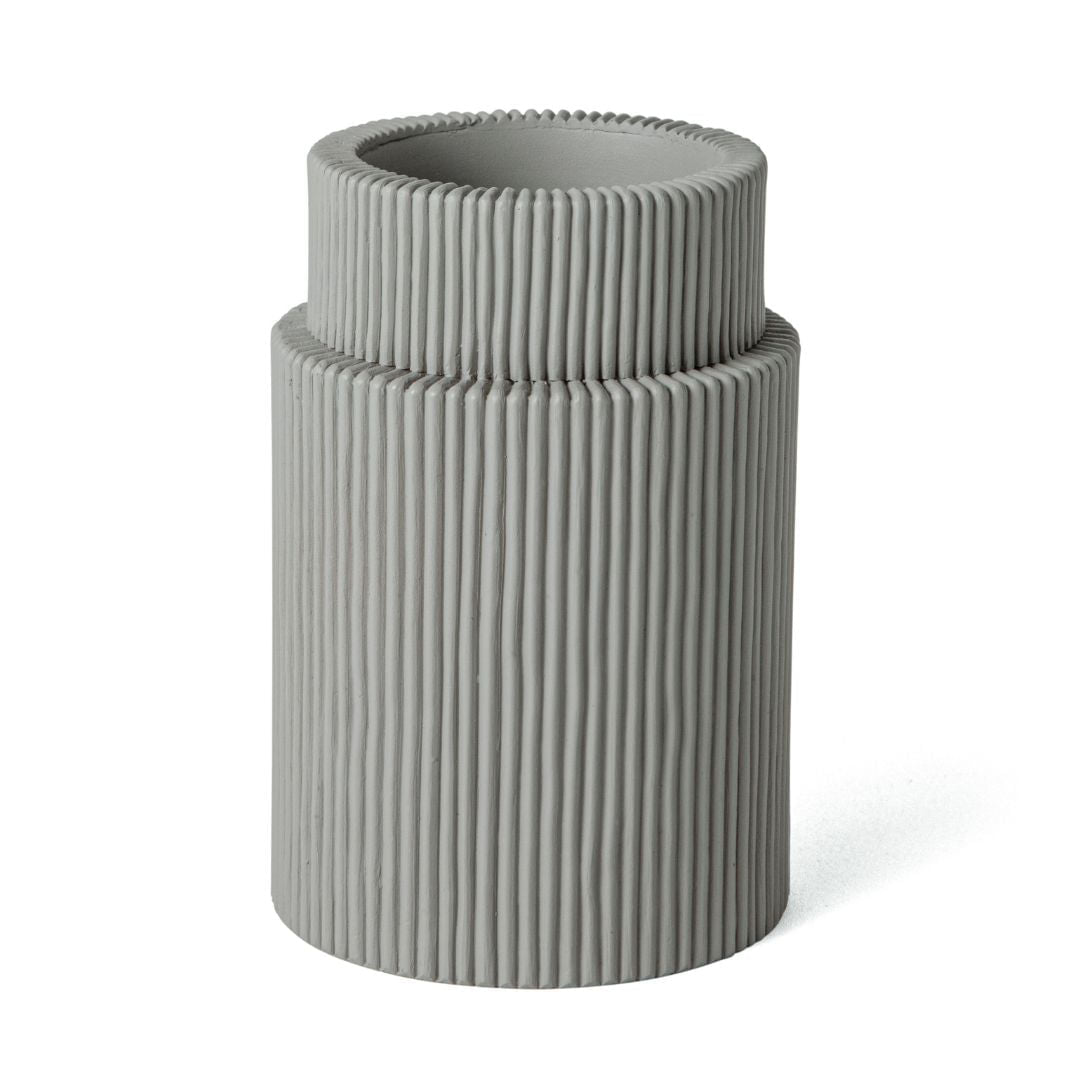Copo Porta Escova Multiuso Canelado em Cimento Cinza 11,5cm - Ela Decora