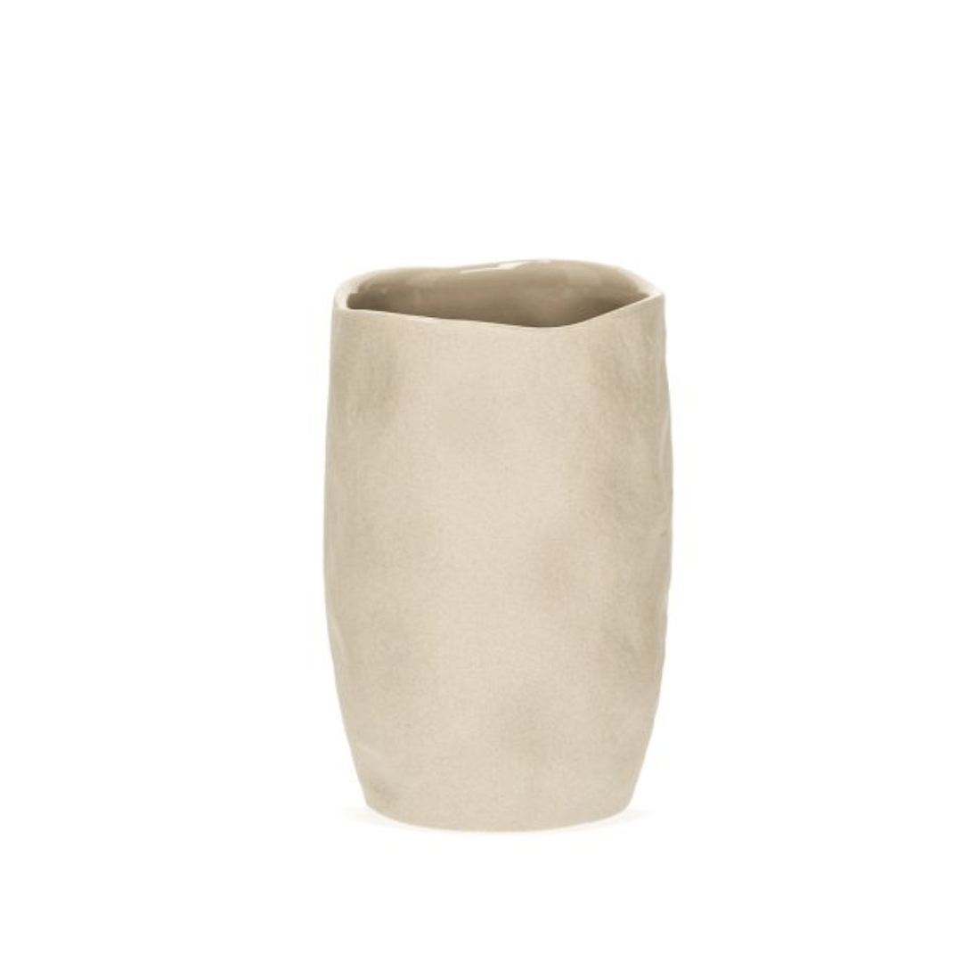 Copo Vaso Decorativo em Cerâmica Bege 12cm - Ela Decora
