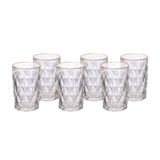 Conjunto completo 6 copos transparentes padrao diamond fio ouro