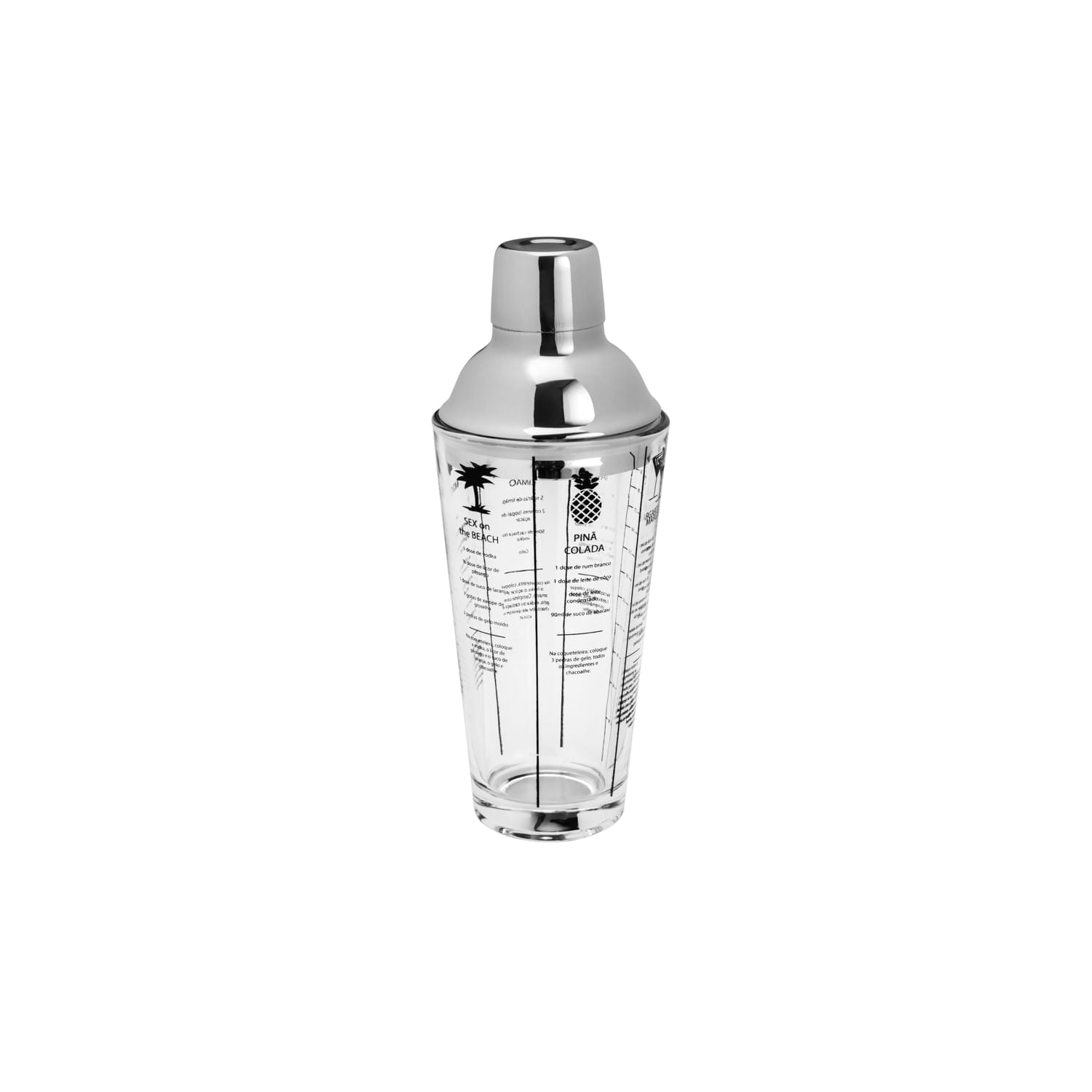 Coqueteleira de Vidro e Inox Coimbra Transparente com Tampa Cromada 420 ml - Ela Decora