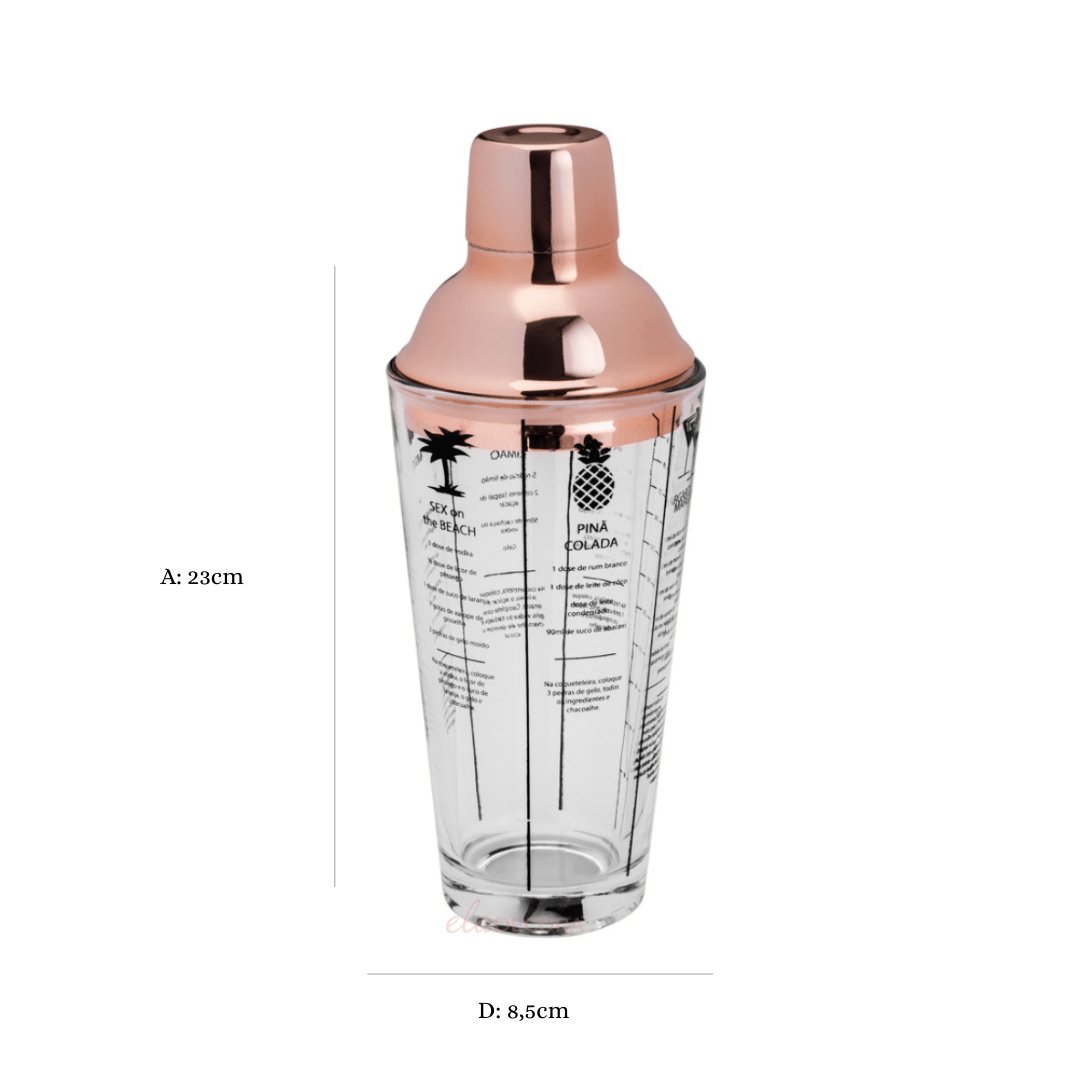 Coqueteleira de Vidro Tampa de Aço Inox Rose Gold - 420ml - Ela Decora