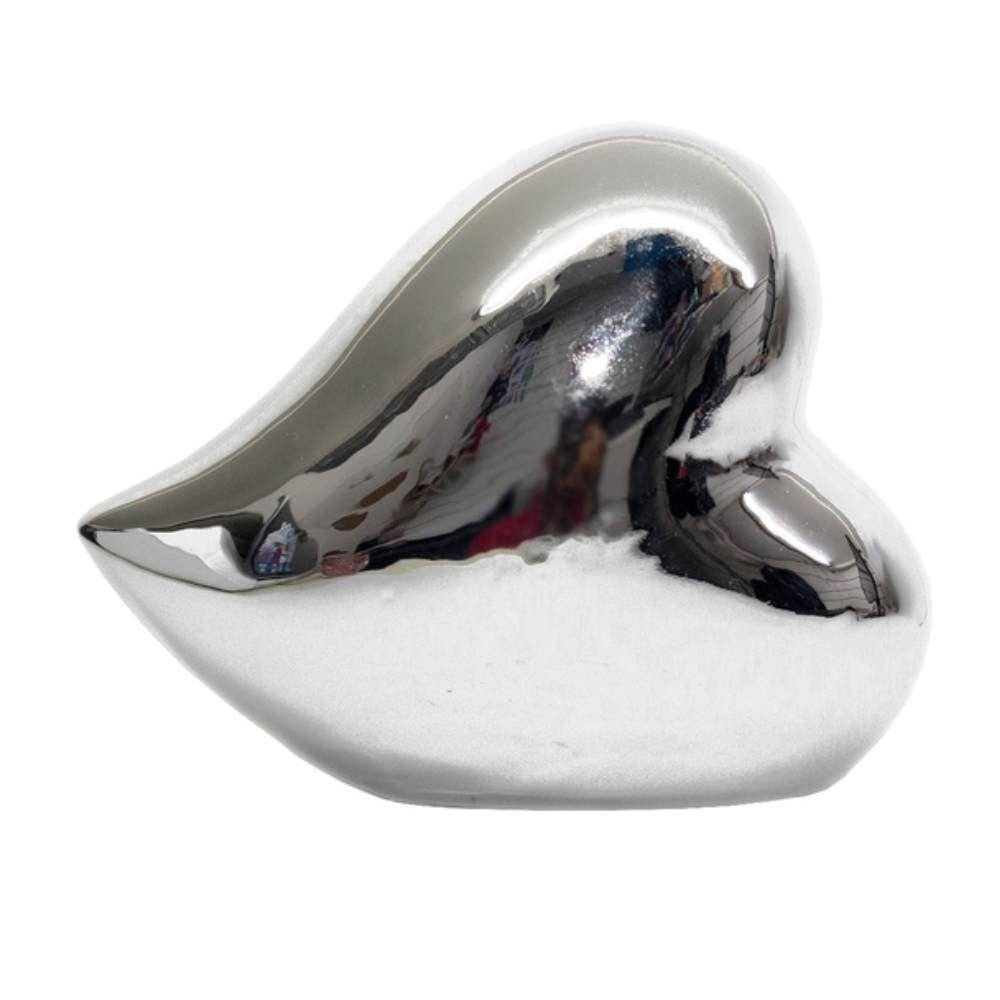 Coração Deitado Prata em Cerâmica Enfeite Decorativo - 14 cm - Ela Decora