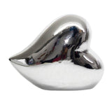 Coração Deitado Prata em Cerâmica Enfeite Decorativo - 14 cm - Ela Decora