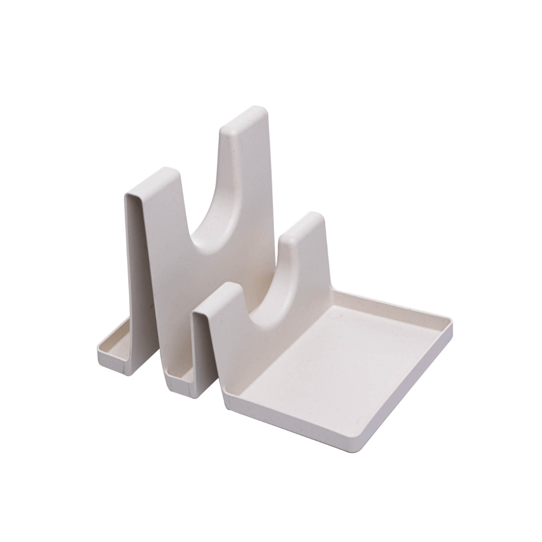 Descanso para Tampas e Utensilios em Bambu e Plástico Off White - Ela Decora