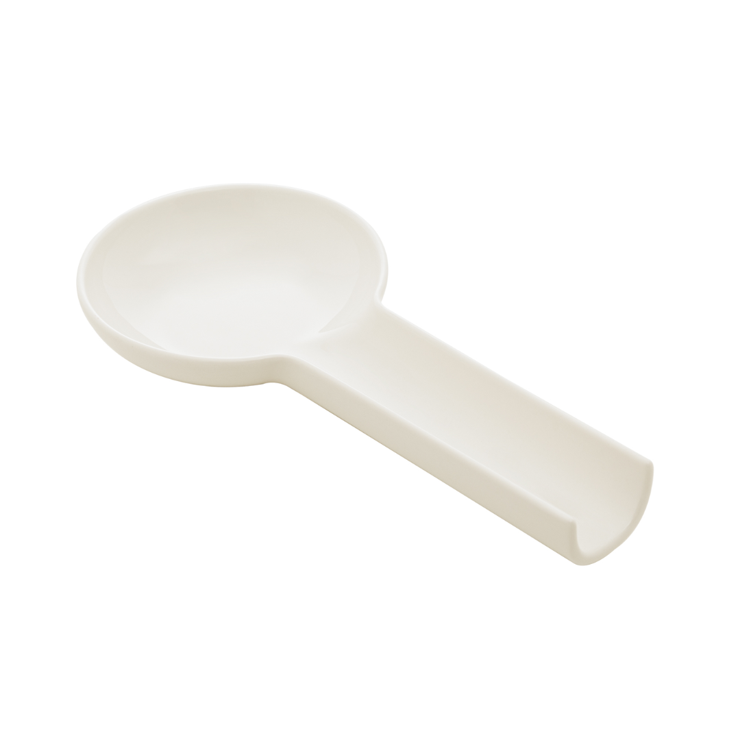 Descanso para utensílios de porcelana branca com colher integrada