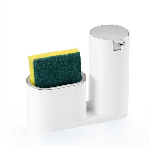 Dispenser Para Detergente E Bucha Branco Com Cromado Linha Conceito - Ela Decora