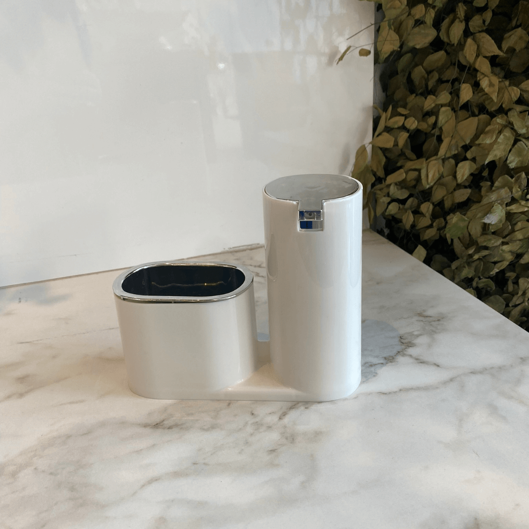 Dispenser Para Detergente E Bucha Branco Com Cromado Linha Conceito - Ela Decora