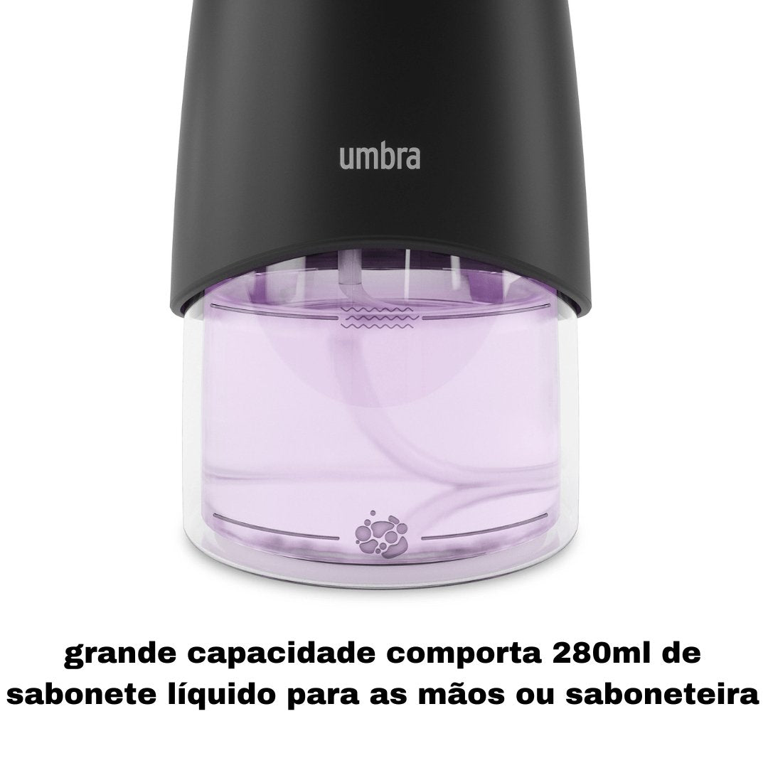 Dispenser Porta Detergente Automático com Sensor Espuma Otto Preto 280ml - Ela Decora