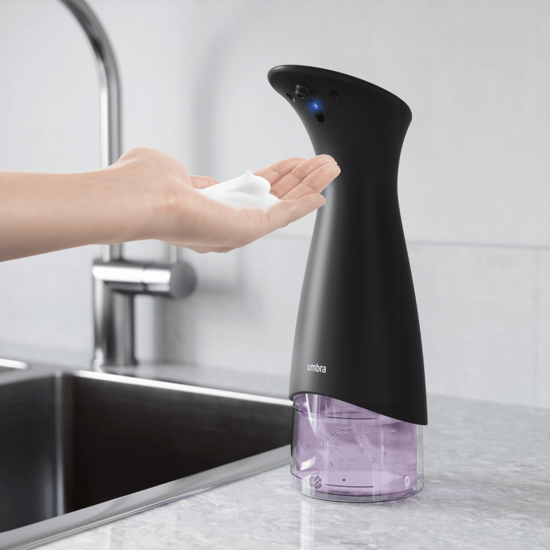 Dispenser Porta Detergente Automático com Sensor Espuma Otto Preto 280ml - Ela Decora