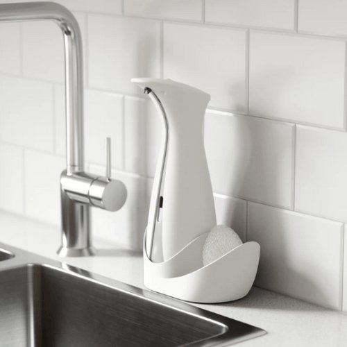 Dispenser Porta Detergente Automático com Sensor Otto com Suporte Esponja Branco 250ml - Ela Decora