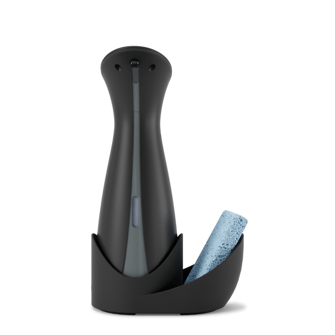 Dispenser Porta Detergente Automático com Sensor Otto com Suporte Esponja Preto 250ml - Ela Decora