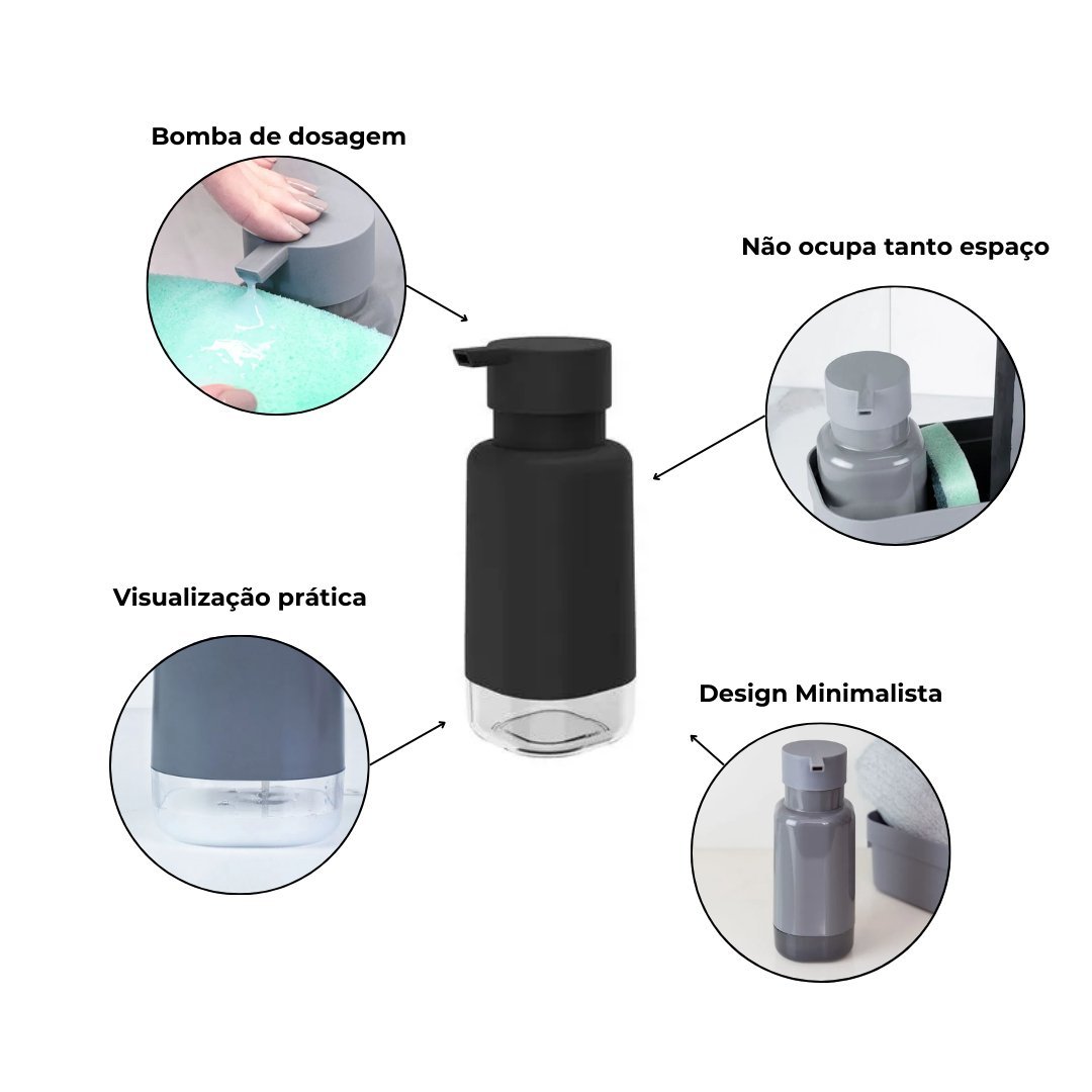 Dispenser Porta Detergente Premium Trium 500ml Preto Fechado - Ela Decora