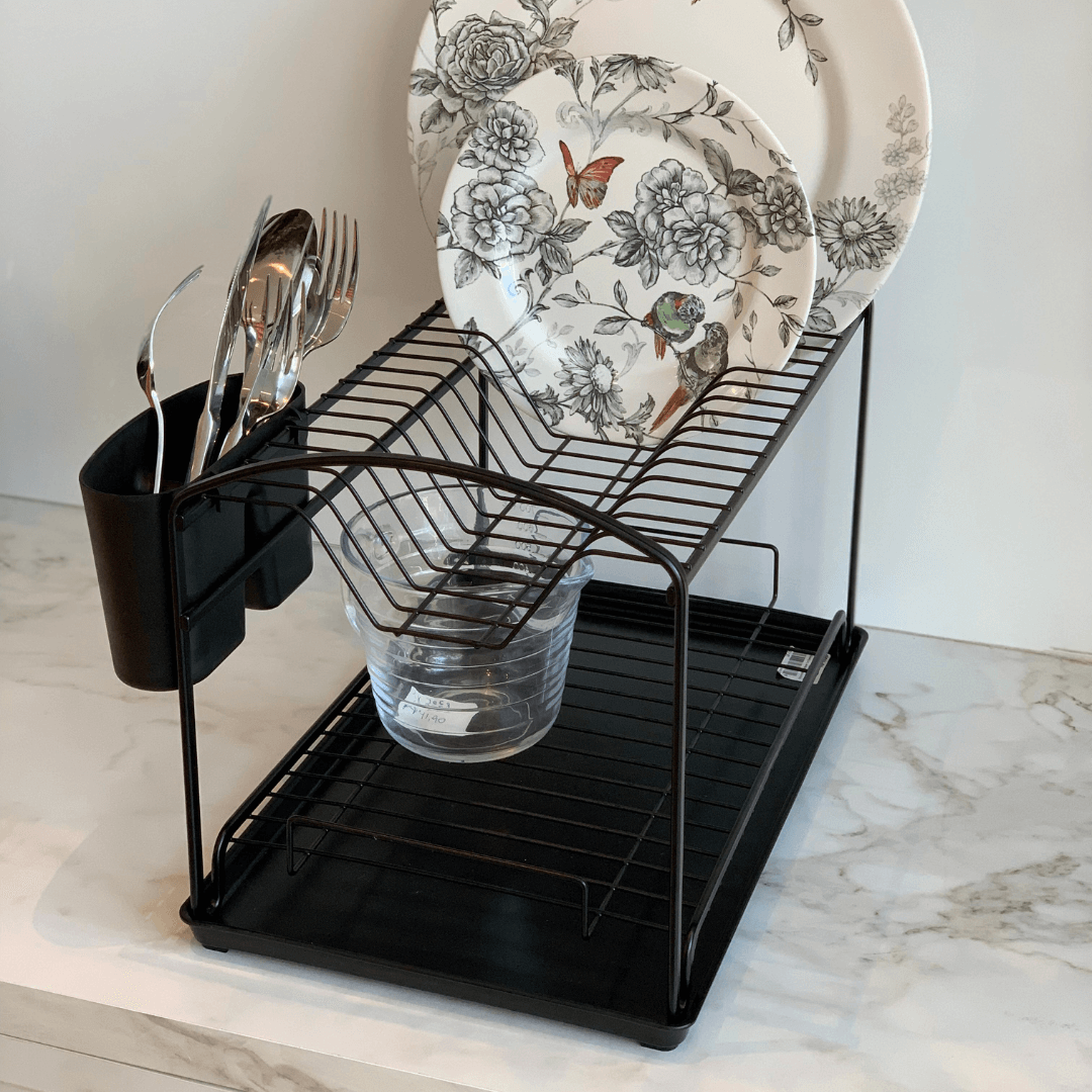 Escorredor 2 Andares Com Bandeja Preto Fosco Linha Black - Ela Decora