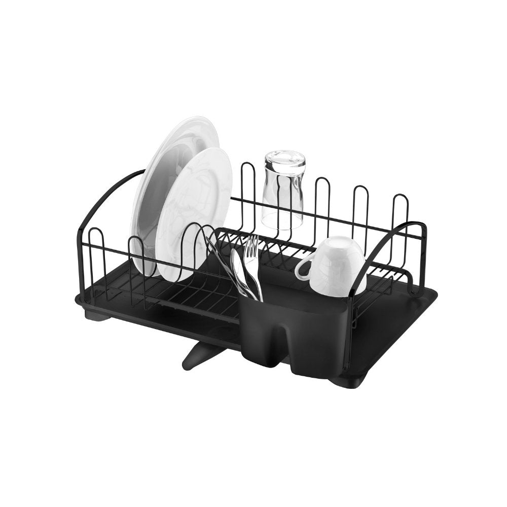 Escorredor De Louças Com Bandeja Preto Fosco 10 Pratos 8 Copos - Ela Decora