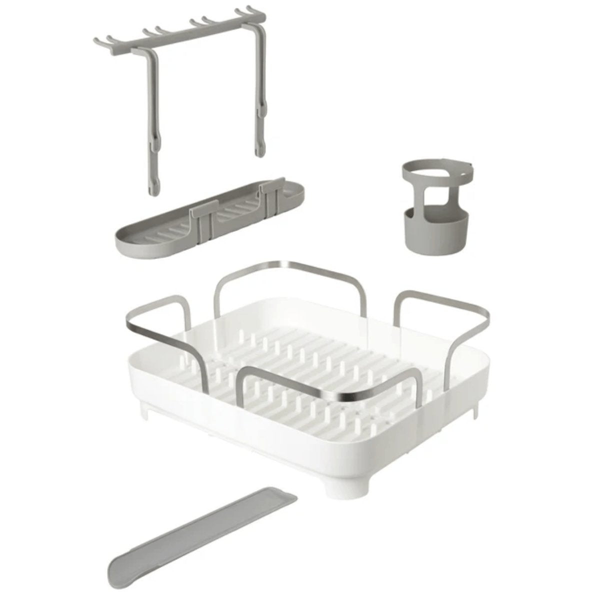 Escorredor De Louças Holster Com Porta Taças e Bico Branco em Aço Inox e Polipropileno Umbra - Ela Decora