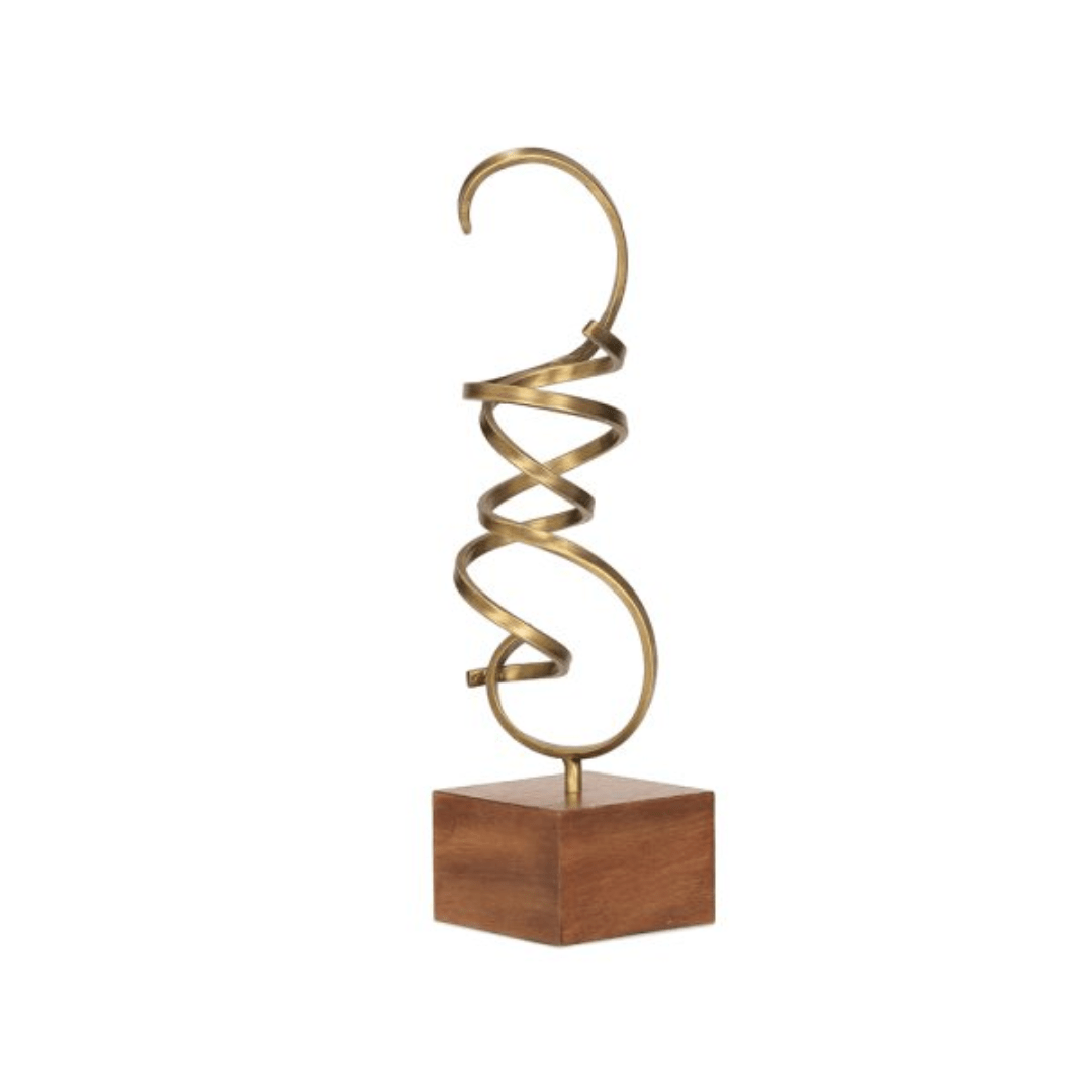 Escultura em Metal Dourado e Madeira 46cm - Ela Decora
