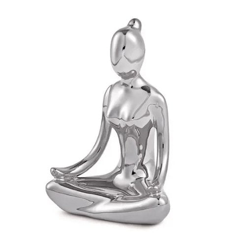 Escultura Mulher Yoga em Porcelana Cromado - Ela Decora