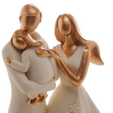 Escultura Familia de Resina Branco e Dourado 20cm