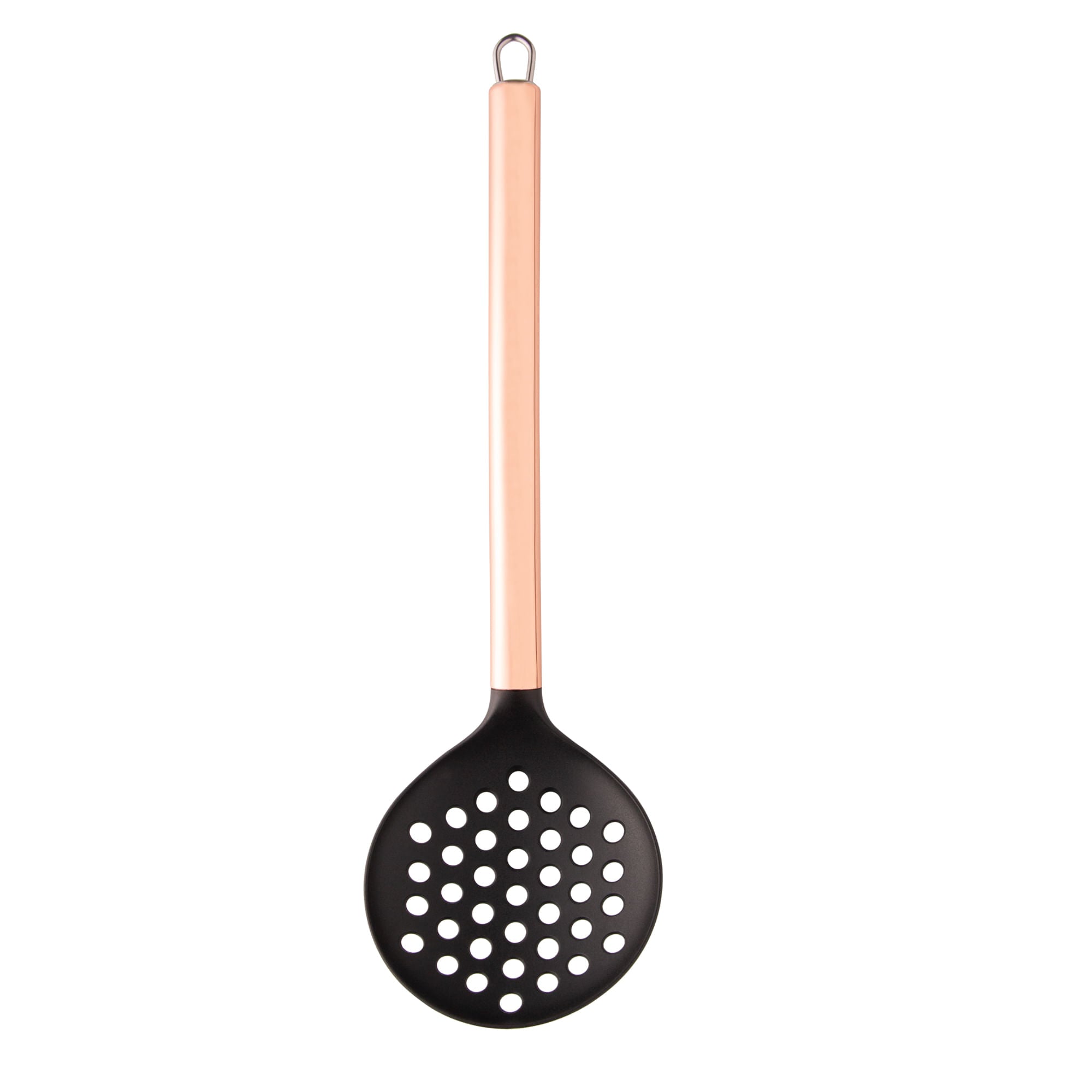 Escumadeira de Nylon Preta com Cabo de Aço Inox Rose Gold 34cm - Ela Decora