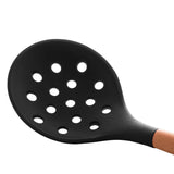 Escumadeira de Silicone com Cabo de Bambu Charmy Preta 31,5cm - Ela Decora