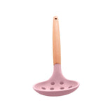 Escumadeira de Silicone com Cabo de Bambu Charmy Rosa 31,5cm - Ela Decora