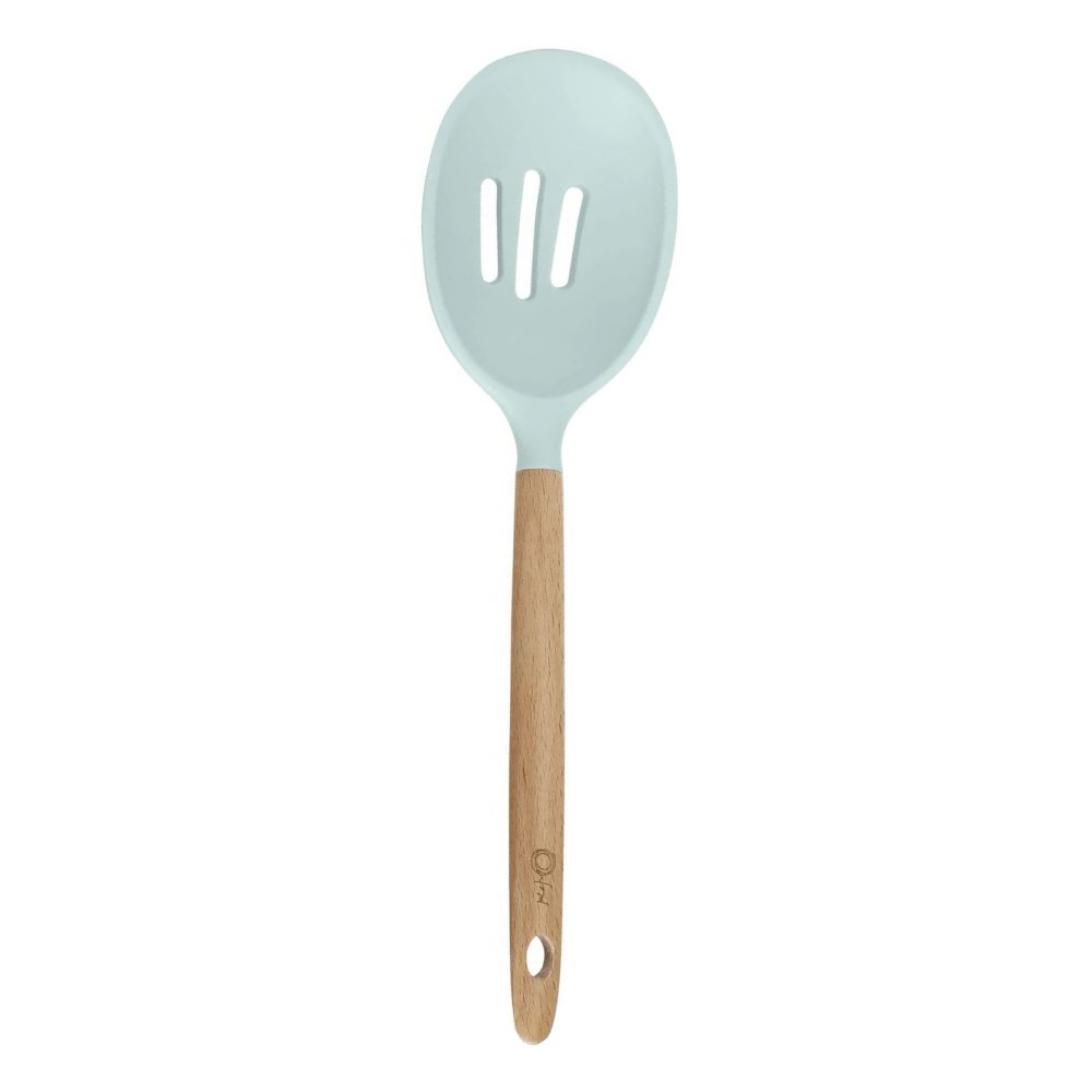 Escumadeira de Silicone com Cabo de Madeira Water Blue - 32,5 cm - Ela Decora