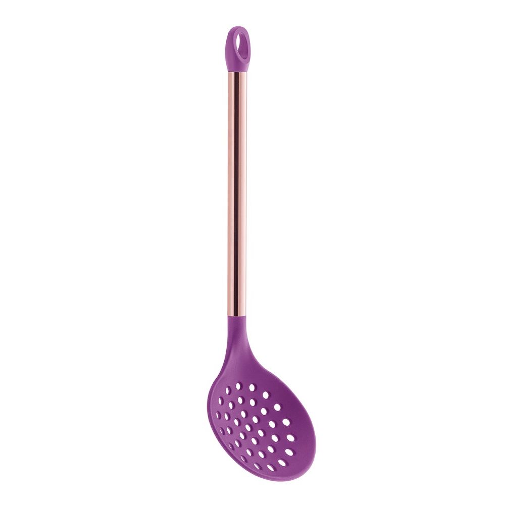 Escumadeira em Silicone Roxa Cabo Rose Gold - 35 cm - Ela Decora