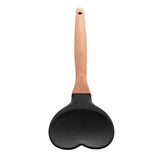Espátula Colher de Silicone com Cabo de Bambu Heart Preto 27cm - Ela Decora