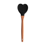 Espátula Colher de Silicone com Cabo de Bambu Heart Preto 27cm - Ela Decora