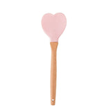Espátula Colher de Silicone com Cabo de Bambu Heart Rosa 27cm - Ela Decora