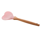 Espátula Colher de Silicone com Cabo de Bambu Heart Rosa 27cm - Ela Decora