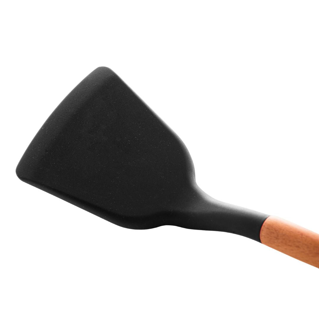 Espátula de Silicone com Cabo de Bambu Charmy Preta 32cm - Ela Decora
