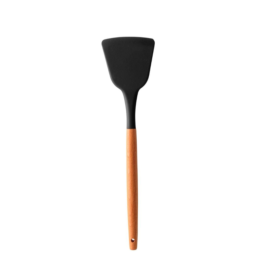 Espátula de Silicone com Cabo de Bambu Charmy Preta 32cm - Ela Decora
